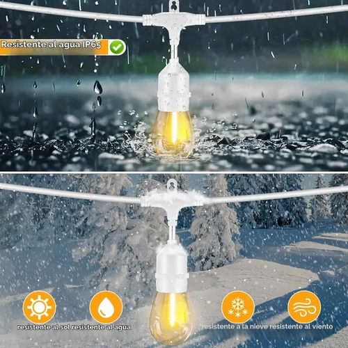 Vista 2 de SUFEIMAS - Cadena de luces para exteriores de 100 pies, IP65 a prueba de agua, bombillas LED de plástico 30+2, 2700K, luces blancas para patio Blanco