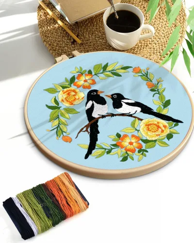 Vista 7 de TINDTOP Kit de Bordado para Principiantes Adultos, Kit de Bordado de Pájaros para Principiantes, Incluye Tela de Bordado Aros Hilos para Amantes