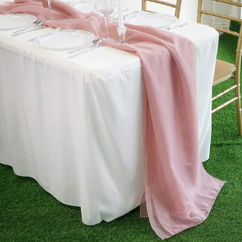 Vista 4 de Tableclothsfactory Camino de mesa de gasa prémium de 22 x 80 pulgadas para bodas, fiestas, banquetes, decoración, ajuste rectangular y mesa redonda