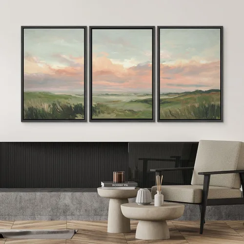 Vista 149 de SIGNWIN Lienzo enmarcado para pared, juego de arte pastel con cadena montañosa, bosque, niebla, naturaleza silvestre, ilustraciones modernas, arte