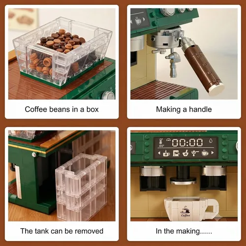 Vista 2 de Juego de construcción de máquina de café para adultos 928 piezas: kit de bloques de cafetera de doble cabeza, modelo clásico de colección