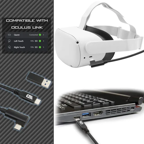 Vista 2 de CASEMATIX Cable USB C de 13 pies compatible con Oculus Quest 2 Link – USB 3.2 Tipo-C de alta velocidad de datos y carga compatible, adaptador USB-A