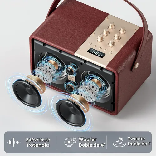 Vista 3 de Altavoz Bluetooth portátil 240W de potencia máxima Altavoz inalámbrico Borgoña