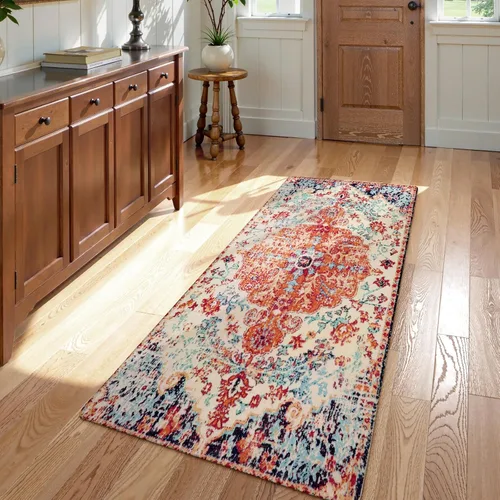 Vista 37 de Lahome Alfombra Floral Bohemio Medaillon - 2x3 Pequeña Alfombra de Baño Rosa Caliente, Alfombra de Cocina, Lavable a Máquina, Antideslizante, Suave