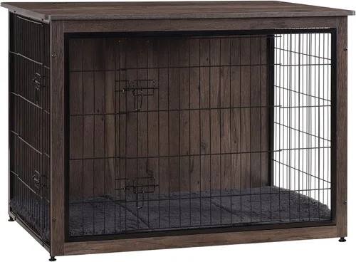 Vista 17 de DWANTON - Perrera con cojín, de madera, con puertas dobles, para interiores, S, M, L, 27.2 pulgadas de largo, negro