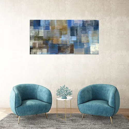 Vista 4 de DZL Art A74875 - Arte abstracto grande para pared, impresiones en lienzo gris y azul, arte de pared enmarcado, arte de pared para sala de estar