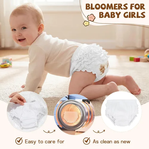 Vista 5 de Durio Ruffle Baby Bloomers - Fundas de pañales de algodón para niñas 0-2T A Blanco