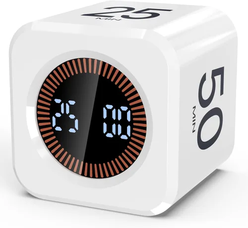 Vista 13 de Cubo de temporizador digital Pomodoro de 5/10/25/50 minutos, temporizador de productividad visual para escritorio de aula, cuenta regresiva Negro