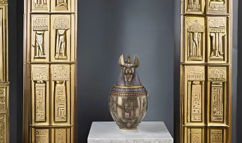 Vista 5 de Tarro canopic de urna conmemorativa de perro Anubis egipcio raro