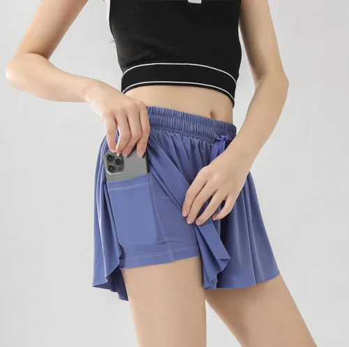 Vista 6 de Paquete de 2 pantalones cortos atléticos fluidos para niñas con bolsillos, diseño de mariposa, correr, entrenamiento, deportes, cintura elástica