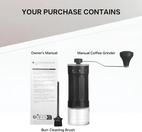 Vista 7 de Mini molinillo de café manual, 40 ajustes ajustables, molinillo de mano portátil con capacidad de 1.06 oz, rebaba cónica para expreso, verter