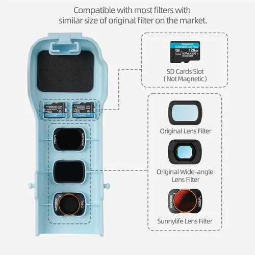 Vista 4 de Funda para DJI Osmo Pocket 3 Accesorios, Pocket 3 Gimbal/Lens/Protector de pantalla, con 3 filtros CPL/ND/ranuras de almacenamiento para tarjetas SD