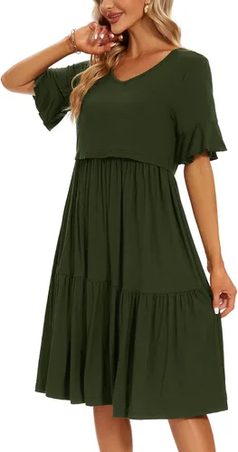 Vista 3 de Smallshow Vestido de lactancia de maternidad con volantes de manga corta para mujer