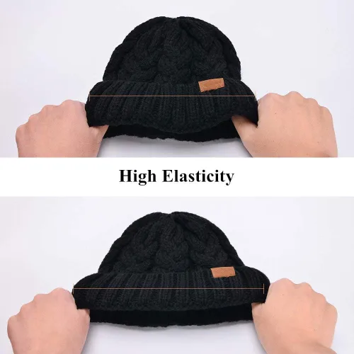 Vista 5 de Rosoz Gorro de cola de caballo para mujer, gorro cálido de invierno, suave, elástico, de punto trenzado, para moño alto