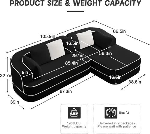 Vista 2 de Sofá Chesterfield de esponja 32D de alta resistencia de 106 pulgadas, sofá moderno de mediados de siglo con diseño modular, sofá de gran