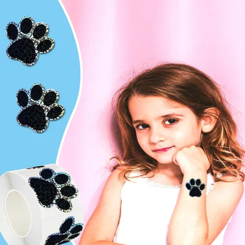 Vista 7 de 500 piezas de rollo de calcomanías lindas de patas de perro en glitter, etiquetas adhesivas de huellas de perro negro, etiquetas de vinilo Patas