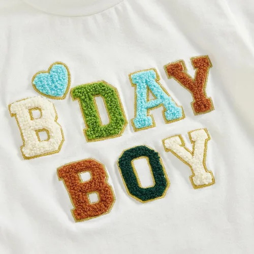 Vista 3 de CREAIRY Conjunto de 2 piezas de camiseta de manga corta para bebé, niño, niña, cumpleaños, camiseta de manga corta, pantalones deportivos