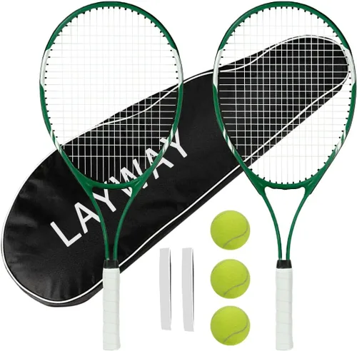 Vista 10 de Raquetas de tenis para 2 jugadores recreativas para principiantes, juego de raquetas adultas ligeras preencordadas de 27 pulgadas para mujeres