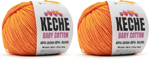 Vista 100 de Keche Hilo de Algodón, 60% Algodón 40% Hilo Acrílico, Hilo de Algodón Suave para Crochet y Tejer, Hilo Amigurumi 1 Madeja/Bola 1.76 Oz (50g) / 180