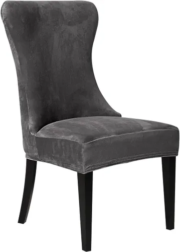 Vista 11 de XMNTG Juego de 4 fundas elásticas de terciopelo negro para silla con respaldo de ala, súper suave, reutilizables, lavables, protectores de silla