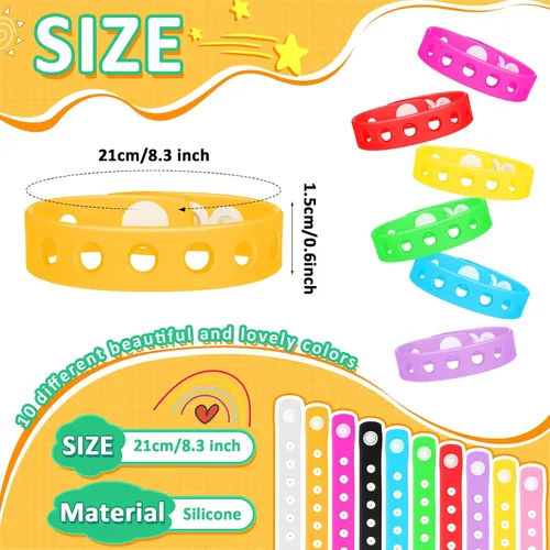 Vista 2 de BBTO 60 pulseras de silicona para niños, pulsera ajustable a granel Brillante