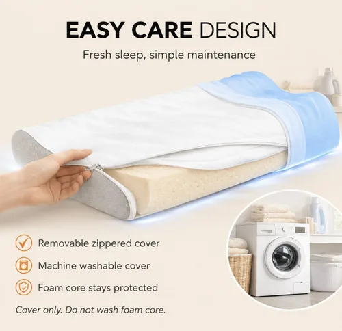 Vista 10 de Almohada de espuma viscoelástica para dolor de cuello, almohada cervical CertiPUR-US® con diseño de doble altura, funda de enfriamiento, soporte