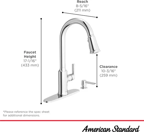 Vista 5 de American Standard 7421300.243 Raviv - Grifo de cocina desplegable con rociador y dispensador de jabón, color negro mate