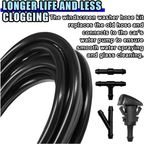 Vista 3 de Kit de manguera de limpiaparabrisas universal para coche, manguera de goma de 5 m/16.4 pies con 12 piezas de conectores de manguera, 2 boquillas