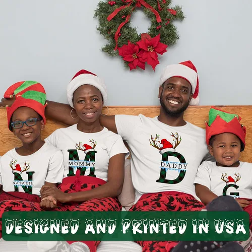 Vista 4 de Camiseta de Navidad personalizada a juego para la familia, trajes personalizados de la familia de Navidad, camisetas de Navidad personalizadas
