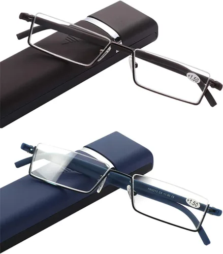 Vista 9 de Lentes de lectura de medio marco con estuche portátil, lentes de lectura delgados y ligeros para mujeres y hombres (2 pares 1.25)