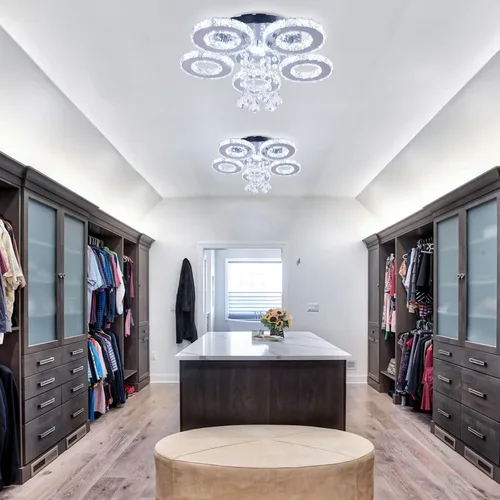 Vista 3 de Lámpara de techo de cristal con 5 anillos, color blanco frío Lámpara de techo de cristal moderna LED para pasillo dormitorio baño cocina y entrada