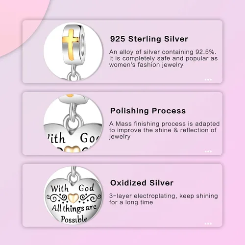 Vista 5 de LUXILLA Abalorio de plata de ley 925 para madre, hija, abuela, para familia, amor, madre, hija, abuela, para pulseras, collares, dijes, abalorios