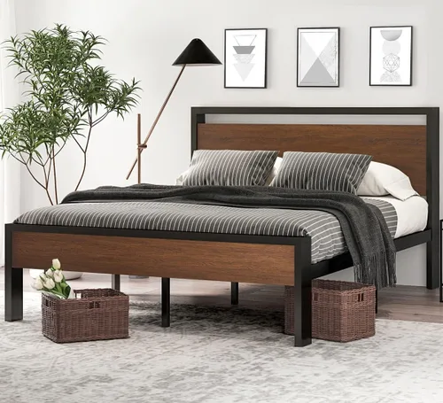 Vista 16 de SHA CERLIN Base de cama de plataforma metálica de tamaño individual de 14 pulgadas con cabecera y estribo de madera, base de colchón, no necesita