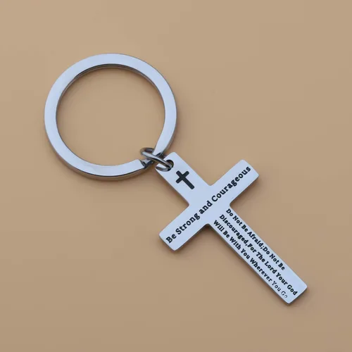 Vista 2 de Llavero cristiano Be Strong and Courageous Joshua 19 con versículo bíblico para perro, joyería religiosa