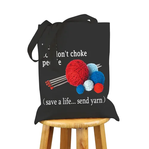 Vista 6 de VAMSII I Knit so I Don't Choke People Tote Bag Funny Knitting Lover Gifts Bolsa de hombro Bolsa de almacenamiento de hilo para regalo, Bolsa