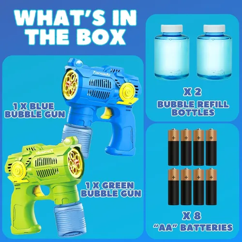 Vista 2 de Juego de 2 pistolas de burbujas con baterías, juguetes sopladores automáticos de burbujas para niños y niños pequeños, 1 disparador de burbujas azul
