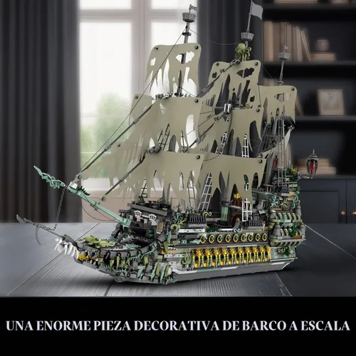 Vista 6 de JMBricklayer Set de Construcción de Barco Pirata para Adultos - Modelo de Barco Fantasma el Holandés Errante, 5865 Piezas Barco modelo grande