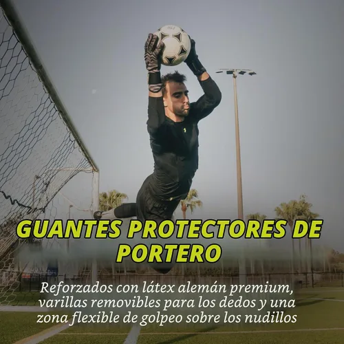 Vista 2 de Guantes de portero Storelli Electric, protección de mano de alto impacto con 5 espinas de dedo extraíbles y correa de muñeca Negro Cargo