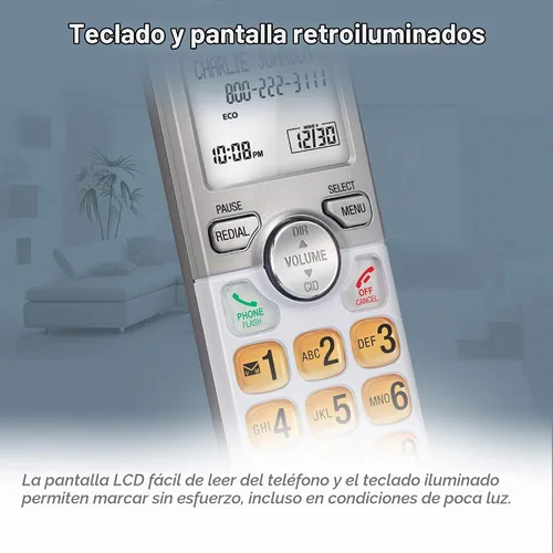 Vista 3 de AT&T EL51303 3 teléfonos inalámbricos DECT 6.0 para el hogar con altavoz en el auricular bidireccional, pantalla retroiluminada, teclado iluminado