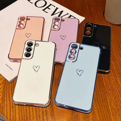 Vista 5 de DEFBSC Funda compatible con Samsung Galaxy S22 Plus con corazón dorado, borde chapado de lujo, protección completa de la cámara, para mujeres