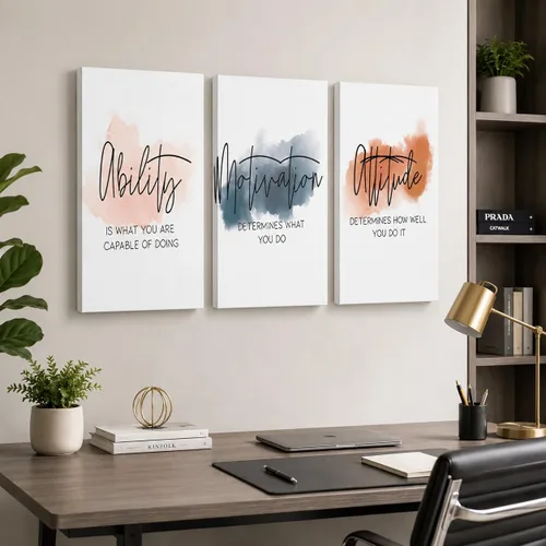 Vista 23 de Arte de pared inspirador de 3 piezas, imagen de refranes de plantas blancas, citas de trabajo y estadía, impresiones en lienzo para decoración