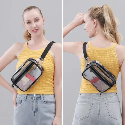 Vista 7 de Clearworld Riñonera transparente, bolsa impermeable 3 en 1 para mujer Negro