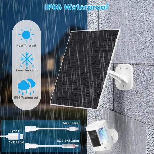 Vista 5 de FUTUREZEN Panel Solar para Cámara de Seguridad, Cargador Solar de 10W con DC 5.5x2.1mm, Puerto USB-C y Micro USB, Resistente al Agua IP66, Montura