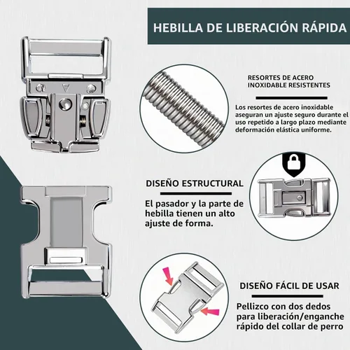 Vista 5 de Hebilla de acero inoxidable para collar y liberación rápida con hebilla fácil para perros pequeños, medianos y grandes (2.25)
