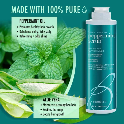 Vista 2 de Brocato Acondicionador equilibrante de menta exfoliante, 8.5 onzas Acondicionador hidratante ligero con aceite de menta puro mejorado desenredante