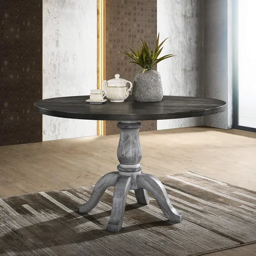 Vista 2 de Roundhill Furniture Iris - Juego de comedor de 5 piezas, color blanco desgastado y gris