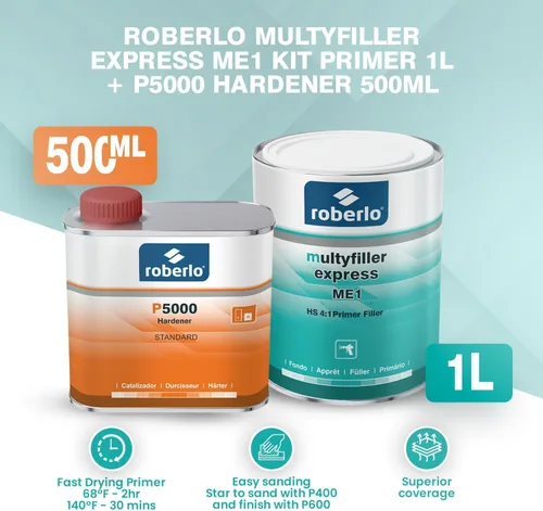 Vista 2 de Roberlo Multyfiller Express ME1 - Relleno de imprimación 1L + endurecedor P5000 de 16.9 fl oz, imprimación acrílica de alta construcción 2K