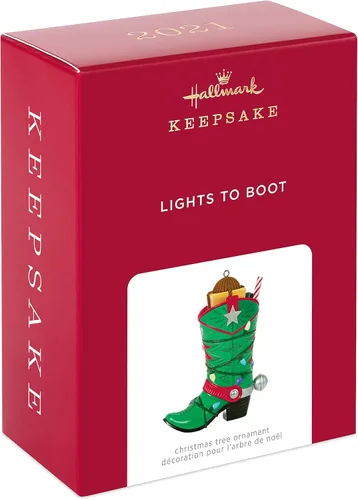 Vista 3 de Hallmark Keepsake Adorno navideño 2021, botas de vaquero con luces para arrancar