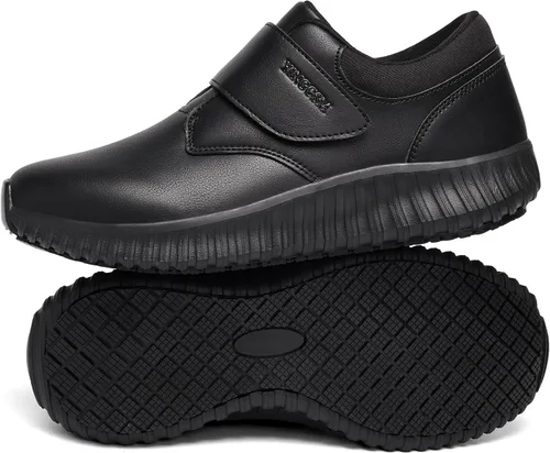 Vista 2 de Zapatos de trabajo antideslizantes negros para hombres Servicio de alimentos Restaurante Deslizamiento en el zapato resistente al agua