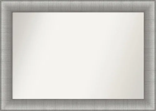 Vista 119 de Amanti Art Espejo de baño plateado para sobre el fregadero, 28 x 37 pulgadas, elegante espejo rectangular de peltre cepillado, marco de madera